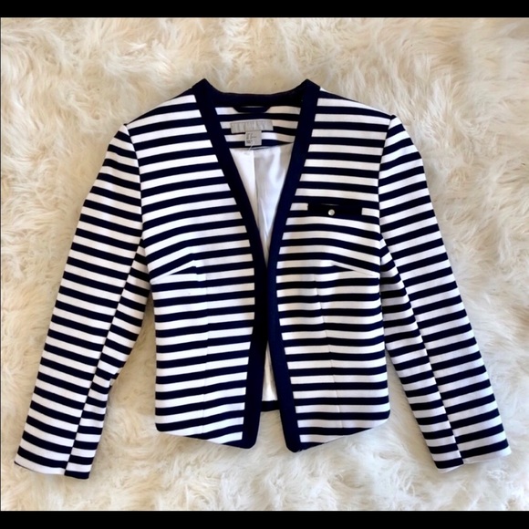 H&M Jackets & Blazers - H&M cropped blazer striped navy / white size 2